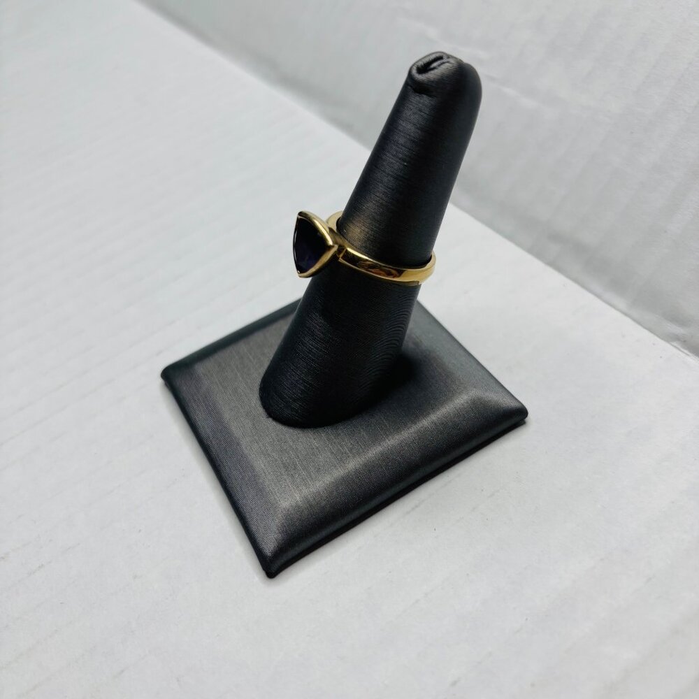 ⛔️SOLD⛔️Signed 14K FP Trillion-Cut Amethyst Triangle Ring Size 7 - Picture 5 of 10